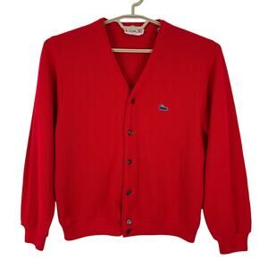 Vintage 60s/70s Izod of London Lacoste Cardigan Sweater Red Small Orlon Acrylic
